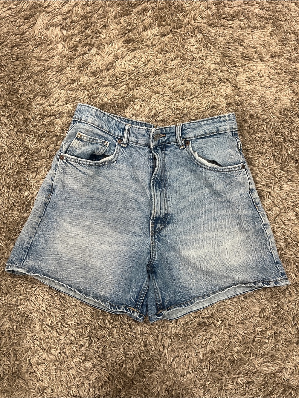 Zara Washed Light Blue Denim Shorts